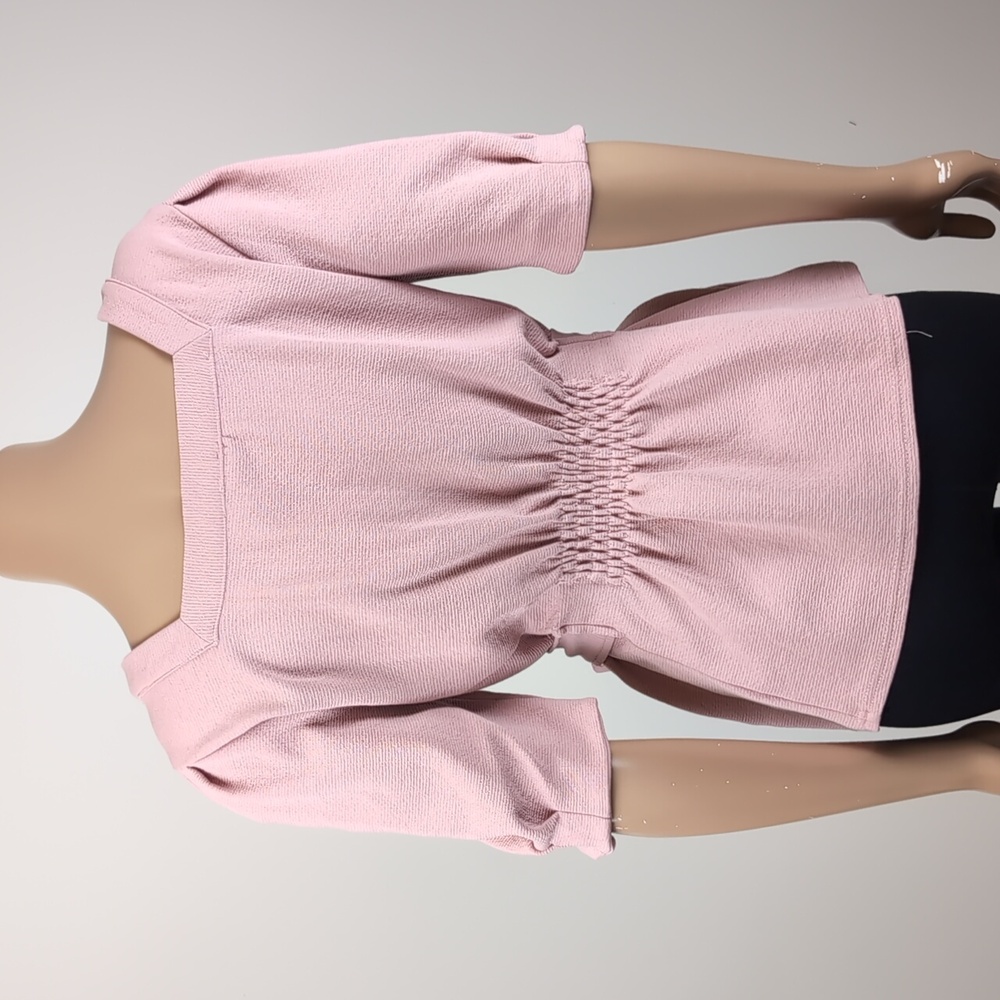 Current Air Barnette Top Tie Waist Puff Sleeve Square Neck Anthropologie Pink - Picture 7 of 11